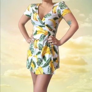 Banana print wrap dress spring dress
